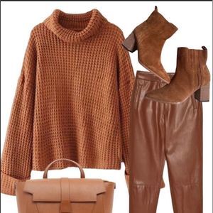 Goodnight Macaroon Retta Cognac Crop Waffle Knit Oversized Sweater OS Cabincore